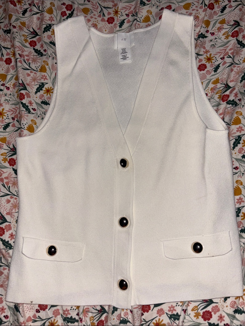H&M Cream Sleeveless Button Vest with Dark Buttons